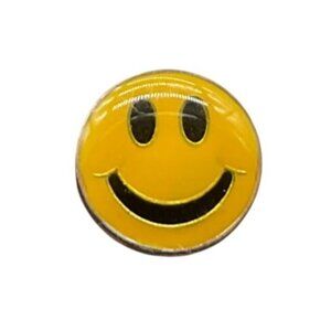 Single Happy Face Earring Pierced Ears Yellow & Black .5" Enamel Gold Tone Metal